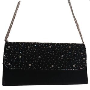 Diane Gilman Clutch Purse Shoulder Bag Black Silk Beaded Chain Strap